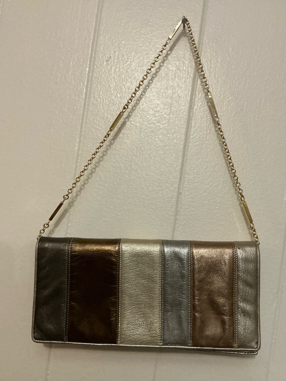 A Rare Vintage Michelle Hatch Made In Italy Metallic Leather Clutch Handbag Bag